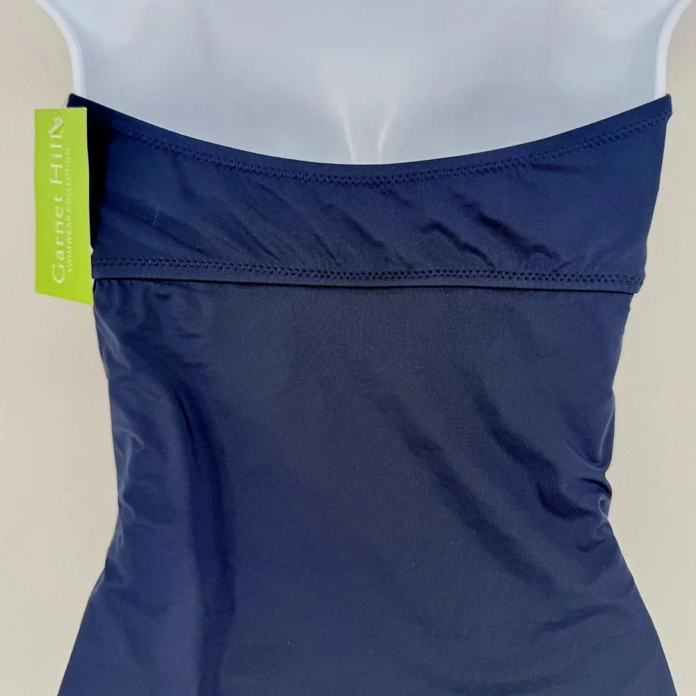 Garnet‎ Hill Navy Blue Ruched Crossover One Piece Swimsuit 33497 Womens 8 NEW